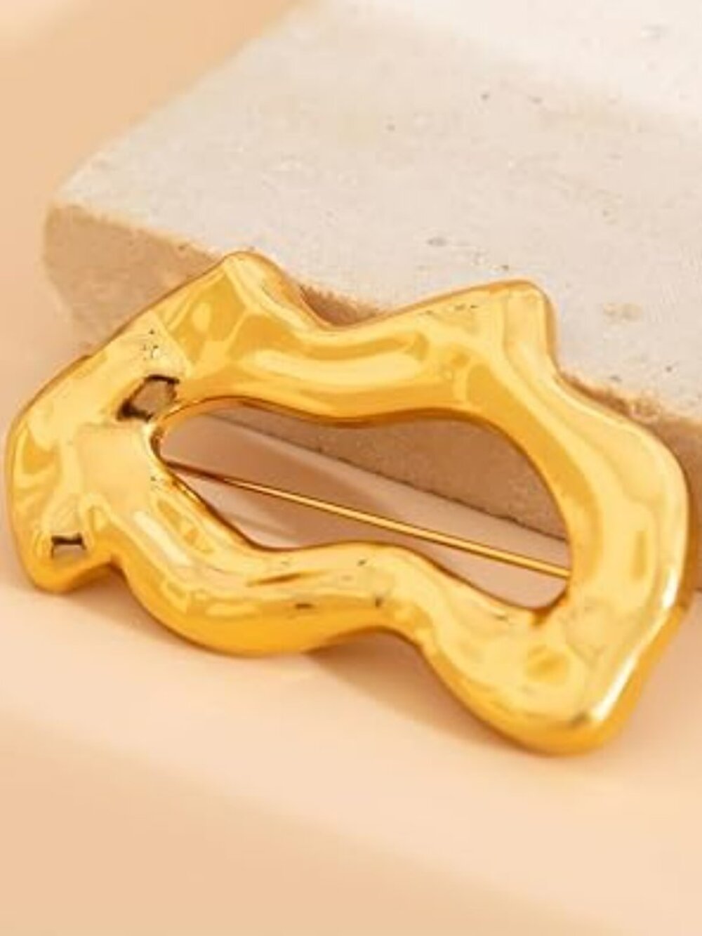 New Chunky Gold Statement Simple Hollow Brooch Unique Hammered Irregular